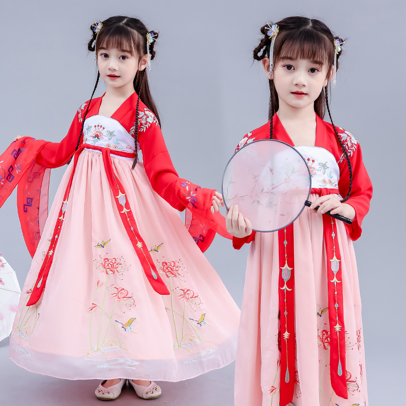 children's costume Hanfu girl summer dress cherry blossom princess skirt fairy fairy super fairy Chinese style dress spring and autumn