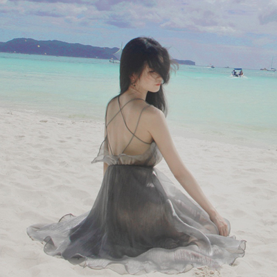 巴厘岛显瘦海边度假性感三亚露背沙滩裙吊带连衣裙超仙礼服裙女夏-淘宝网