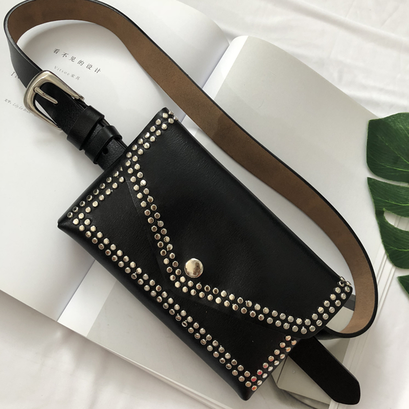 punk le vent rivet décoratif petit sac de taille en cuir véritable de vachette ceinture fine femme simple sauvage ceinture en cuir noir de la mode punk le vent rivet décoratif petit sac de taille en cuir véritable de vachette ceinture fine femme simple sauvage ceinture en cuir noir de la mode