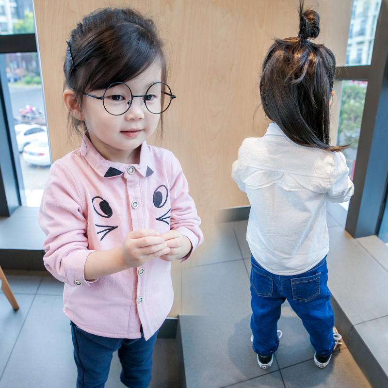 女童鼕季加絨襯衫2017新款韓版女寶寶加厚衫衣打底衫0-3歲4兒童裝