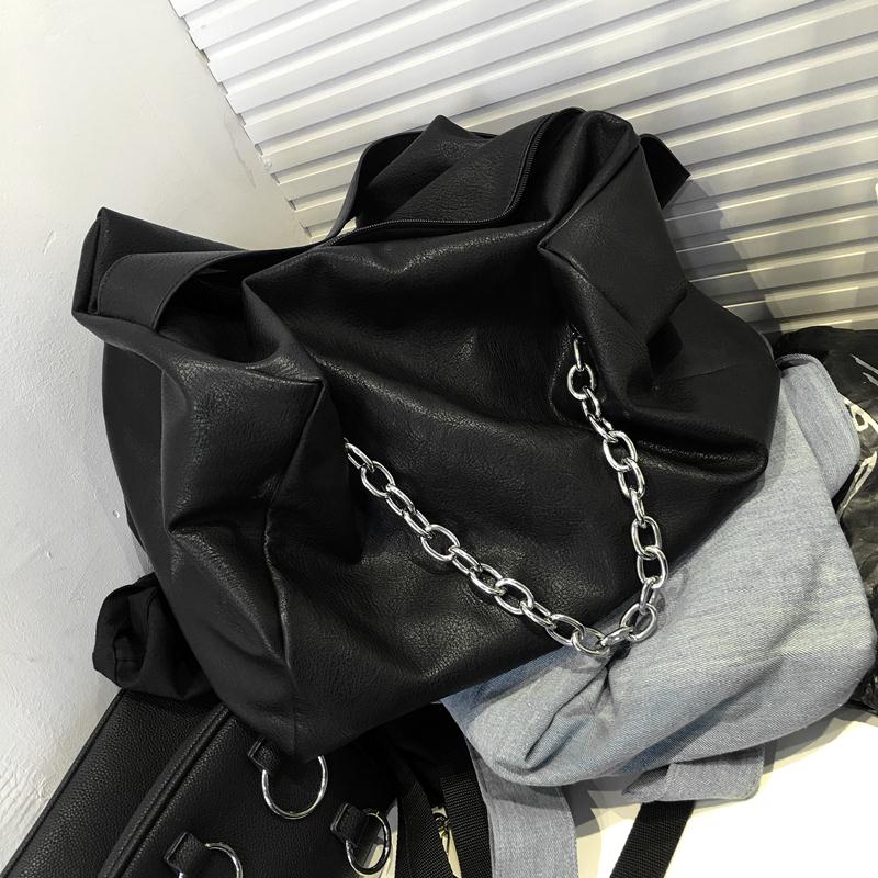 新款簡易歐美大牌簡約品質暗黑繫大容量購物袋鏈條單肩斜跨包袋
