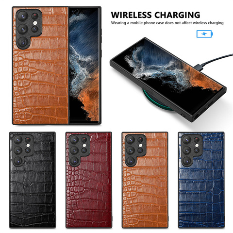 Crocodile Pattern Leather Wireless Charging Compatible S23, S23 Plus, S23 Ultra Samsung Phone Case