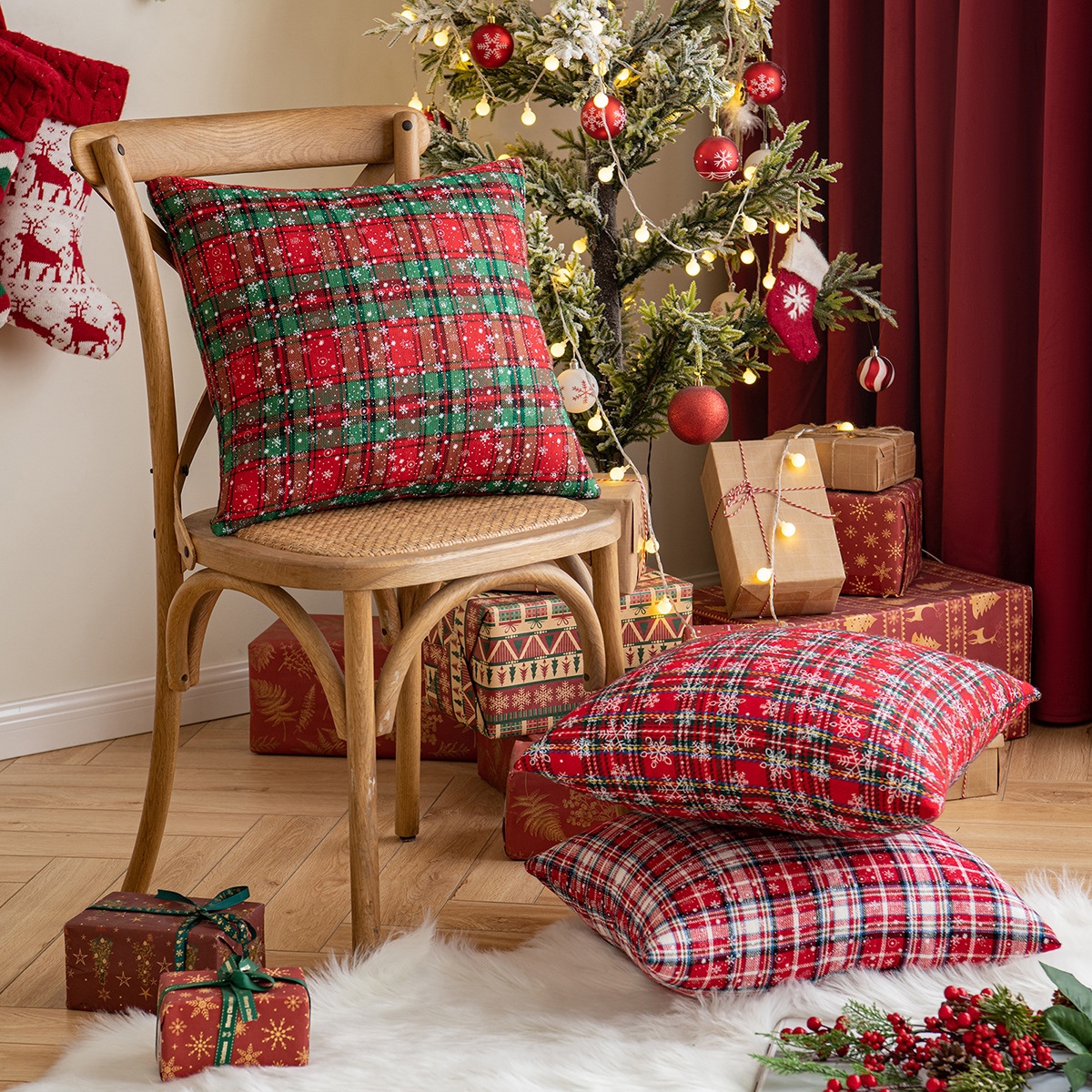 cistmas pid pillow red festive pillowcase snowfke pillow cover birthday party decoration vintage stripe cushion