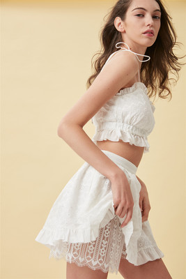 for love 仙气 睫毛蕾丝荷叶边吊带背心 高腰短裤套装度假-淘宝网
