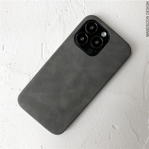 Gray — Synthetic Leather Retro Vintage 78 15, 14, 13, 12, 11 iPhone Case