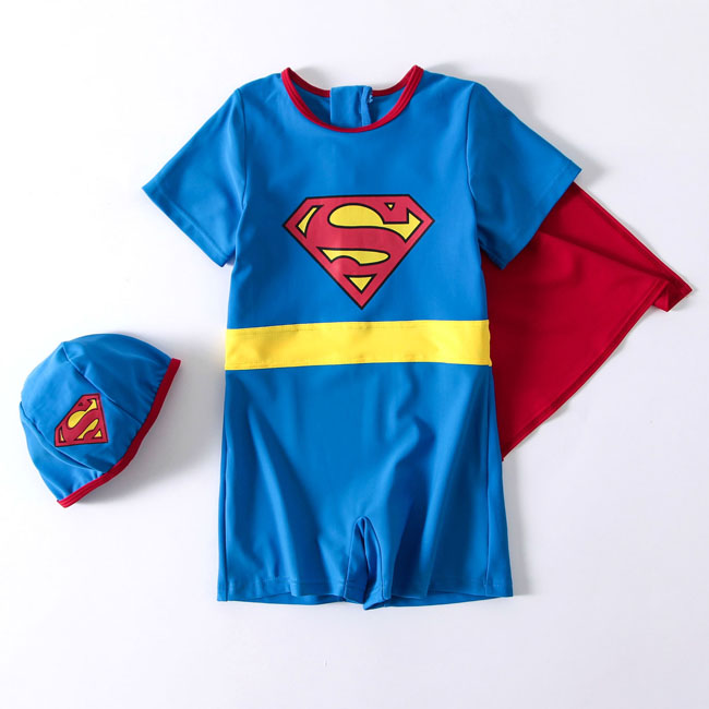 超人男童連體遊泳衣兒童連體溫泉泳衣男孩造型衣寶寶泳褲送泳帽