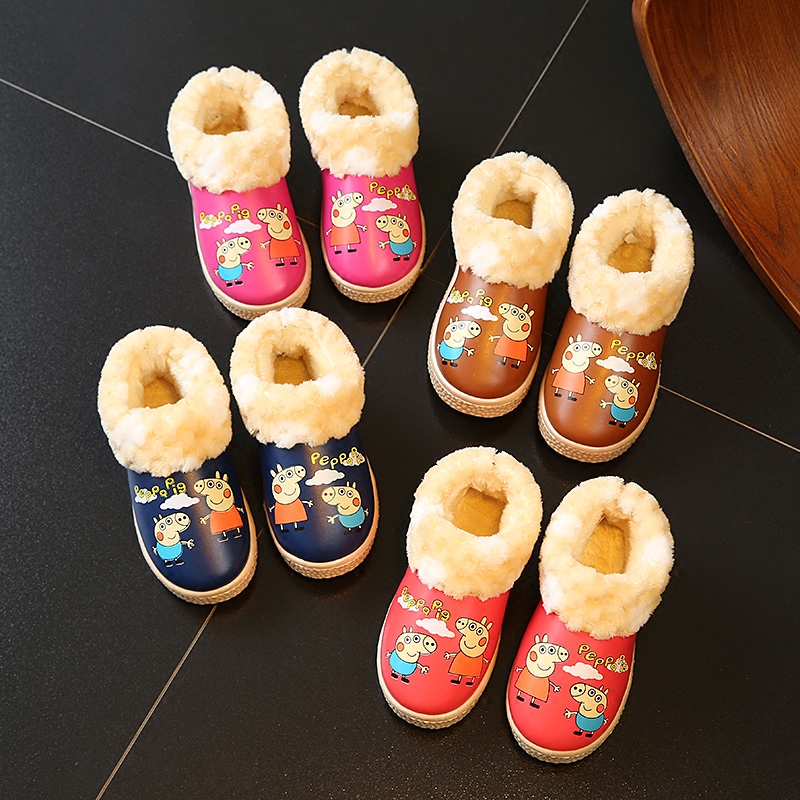 鼕季兒童棉拖鞋包跟加絨女寶寶可愛保暖防水PU皮男童防滑家居拖鞋