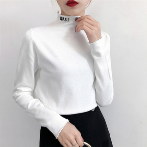 毛衣女2019新款韩版小高领修身长袖显瘦百搭套头针织打底衫秋冬衣