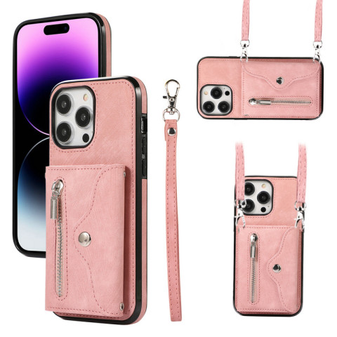 Synthetic Leather Wallet Card Holder With Crossbody Lanyard Strap Samsung Phone Case