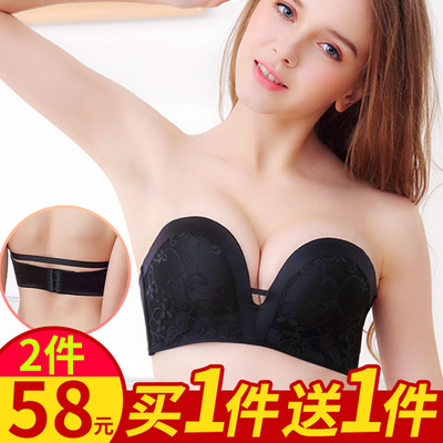 无肩带文胸半杯小胸聚拢性感礼服隐形内衣女防滑上托无钢圈抹胸罩-淘宝网