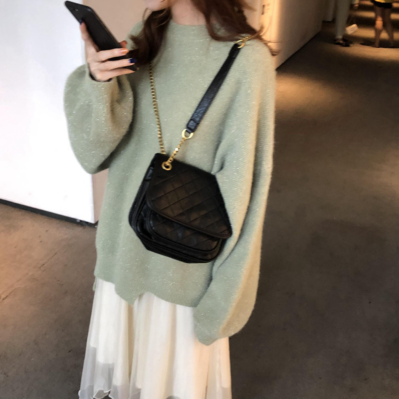 กระเป๋า 乌77网红同款格子链条包韩版翻盖两背PU包单肩斜跨包女秋2019新款  