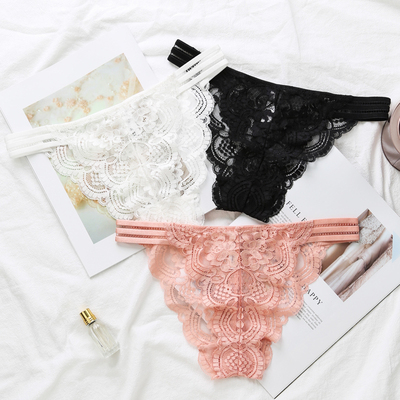 女士镂空全蕾丝性感内裤棉裆低腰底裤提花镂空诱惑小三角裤-淘宝网
