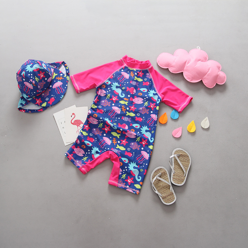 新品韓國兒童泳衣小童女童嬰兒連體防曬防紫外線衝浪服遊泳衣套裝