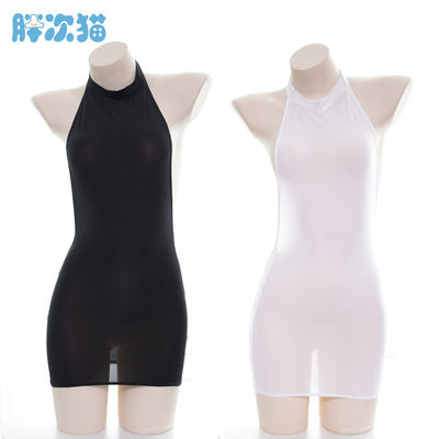 【撩汉出品】透明开胸连衣裙 性感冰丝超薄短裙紧身日系露背-淘宝网
