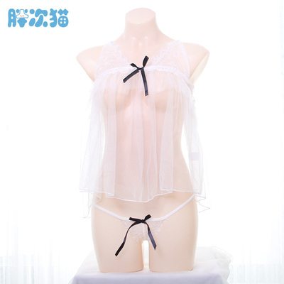 【清仓】蝴蝶结透明睡衣女式网纱睡裙薄纱吊带裙 很仙带内裤-淘宝网