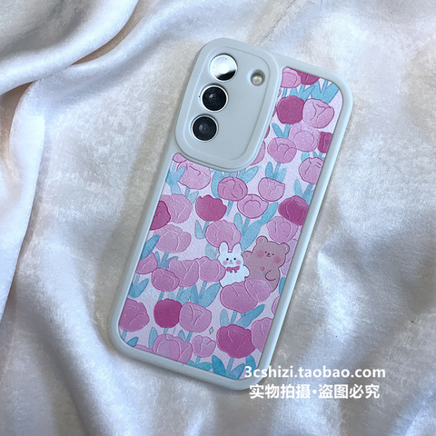 Pink — Girls Flower Print Pattern Silicone TPU S22, S22 Plus, S22 Ultra, S21, S21 Plus, S21 Ultra Samsung Phone Case