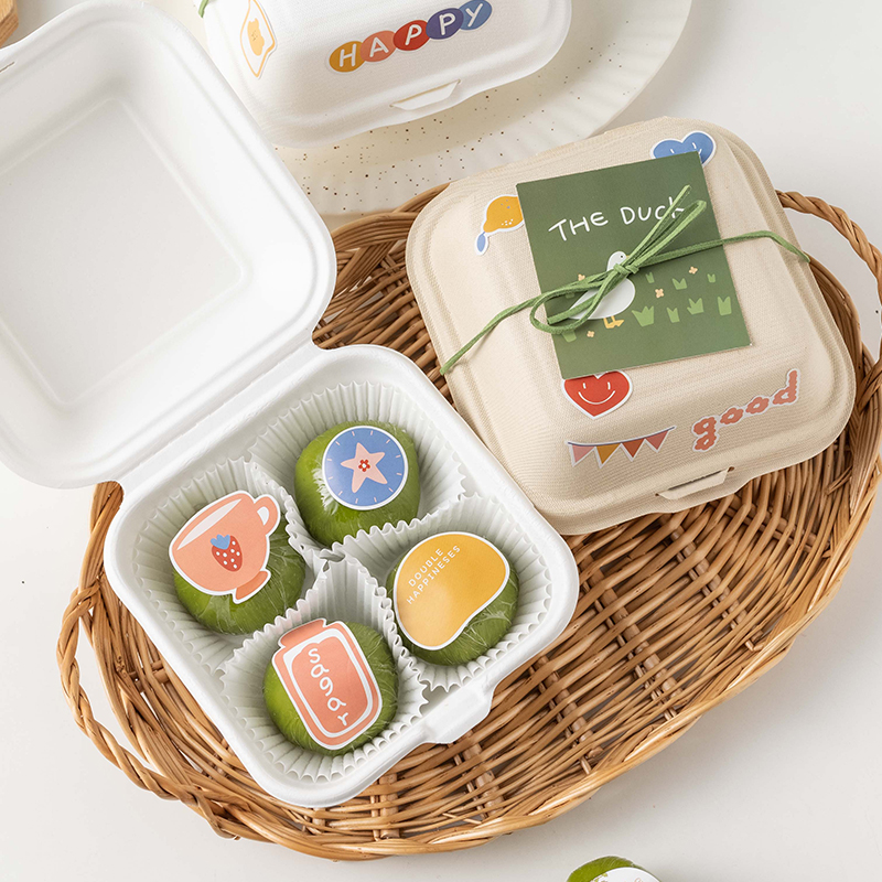 Green Packing Box Daifuku Tiramisu Cake Box Lunch Box Disposable Degradable Environmental Protection Pulp Box