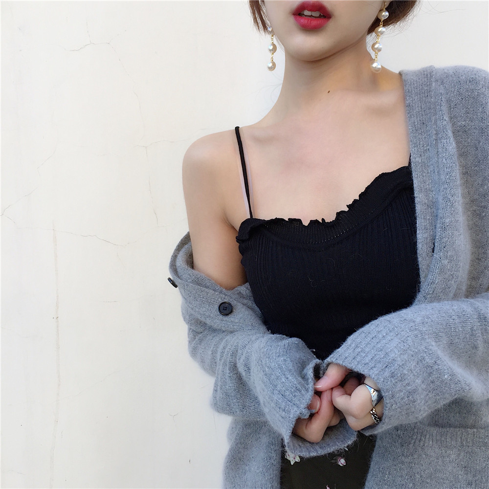 上衣女黑色性感2017新款韓版百搭短款針織弔帶背心外穿內搭打底衫