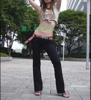 超低腰裤 女 无前裆性感微喇叭裤街头潮流紧身小脚裤露腰露臀长裤-淘宝网
