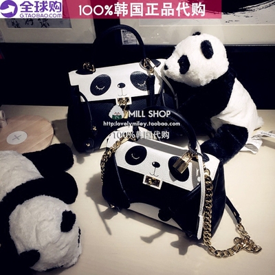 韩国代购blingblingsister恶搞小熊猫斜跨手提女包真皮包包凯莉包