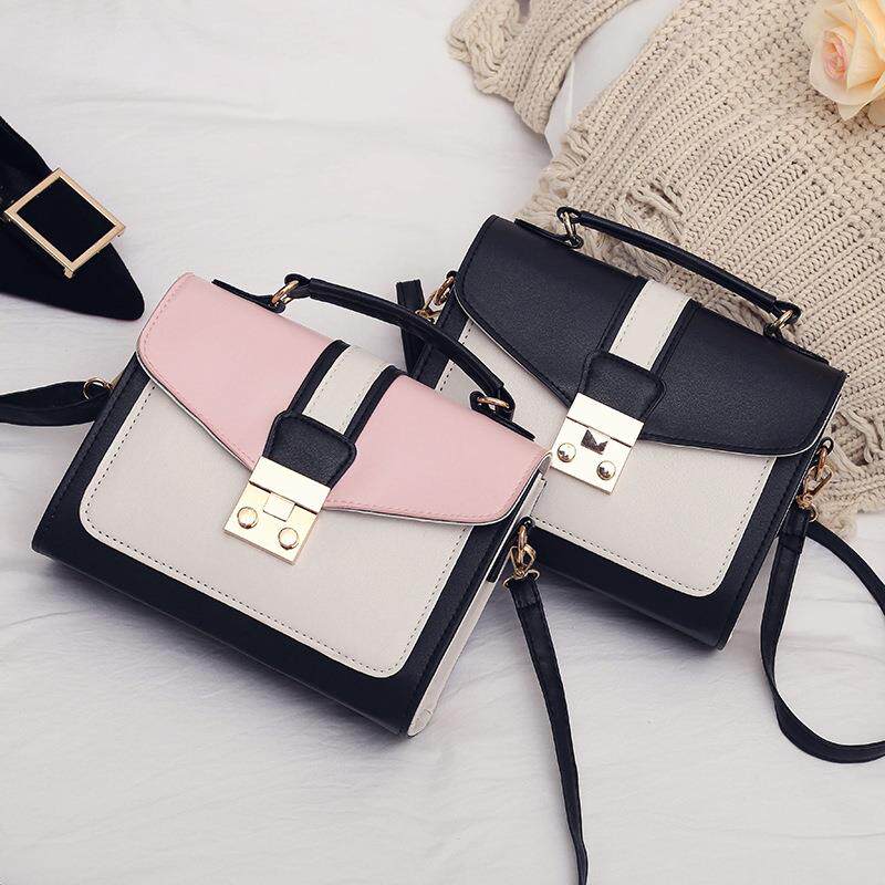 กระเป๋า chic撞色复古单肩斜跨手提小包韩版2020冬季新款女2020潮款女包包  