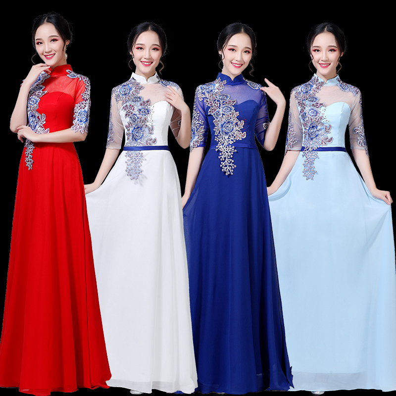 Chorus Chorus Costume Costume Women Long Skirt Chinese Style Chorus Solo Temperament Long Elegant Conductor Dress