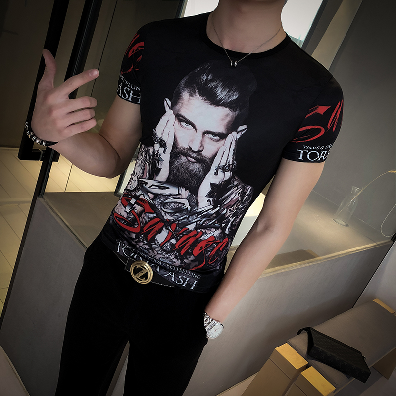réseau rouge collants hommes parc-cou t-shirt de la glace soie slip matériau manches courtes sociale de la personnalité de la marque tide de corps 桖 salon de coiffure vêtements réseau rouge collants hommes parc-cou t-shirt de la glace soie slip matériau manches courtes sociale de la personnalité de la marque tide de corps 桖 salon de coiffure vêtements