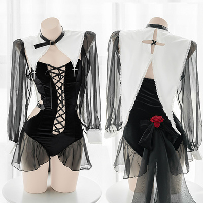 七了个三修女系列性感镂空吊带金丝绒连体衣蔷薇之欲束缚内衣套装-淘宝网