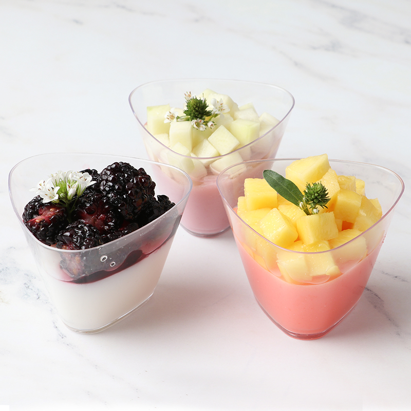 Triangle Mousse Cup Pudding Cup Ice Cream Jelly Yogurt Cup Dessert Cup Hard Plastic Disposable Clear with Cover