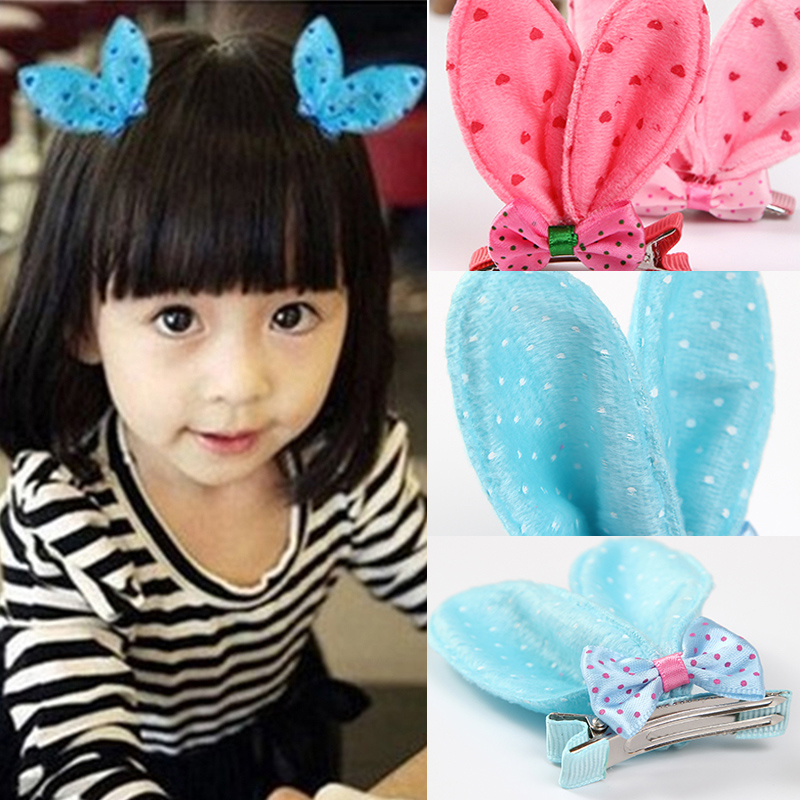 韓國兒童發飾蝴蝶結女童兔耳朵發夾小女孩寶寶發卡頭飾品邊夾