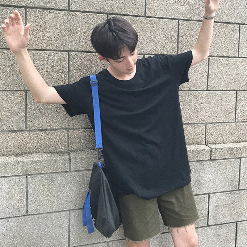 เสื้อยืดแขนสั้น 日系情侣夏季男士原宿纯色T恤休闲修身短袖衣服韩版半袖体恤潮流  