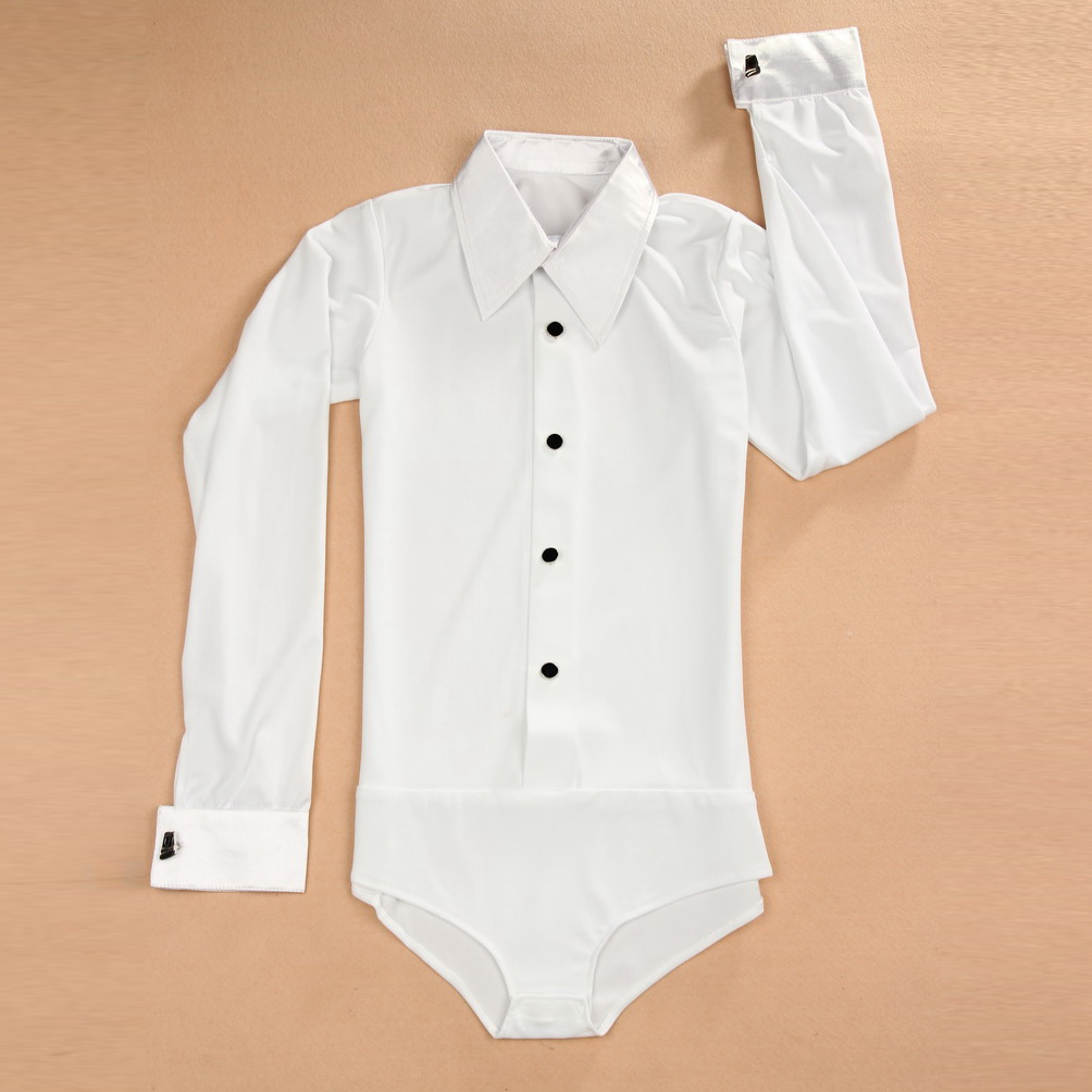 拉丁舞襯衫男童上衣國標舞蹈服白色連體衣少兒規定比賽標準服裝
