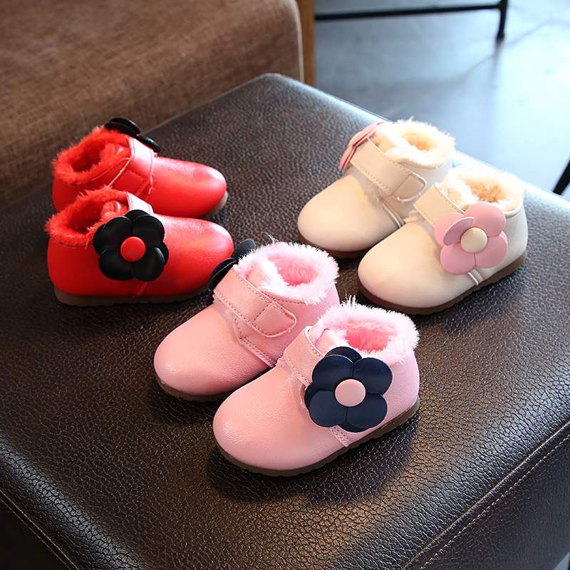 鼕季款嬰兒鞋子0-1歲2女寶寶棉鞋韓版軟底學步鞋女童公主加絨皮鞋