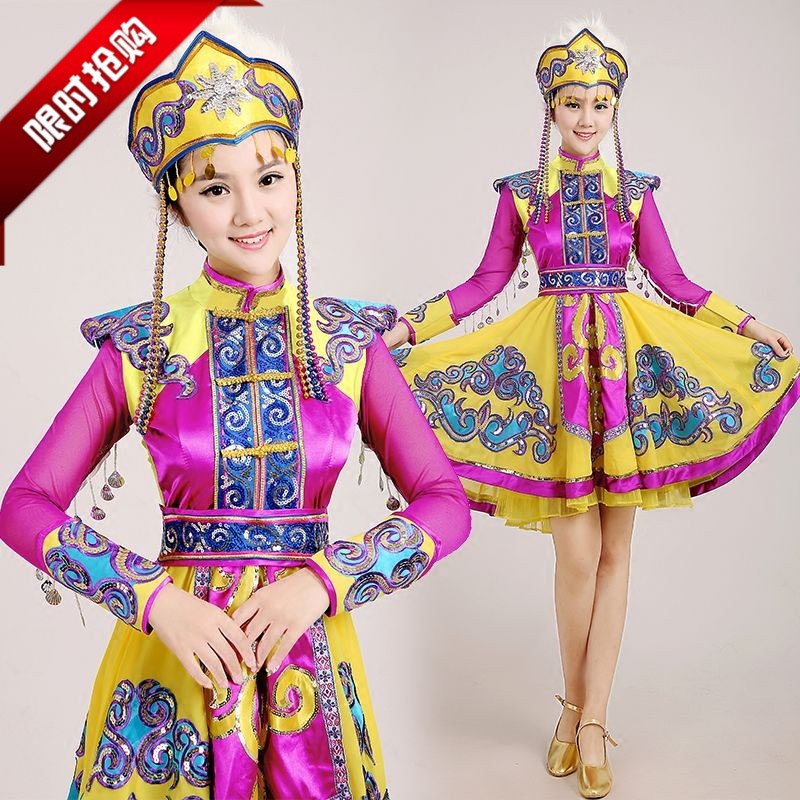 新款蒙古服裝表演服少數民族女裝蒙古舞演出服廣場舞服裝連衣裙