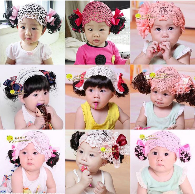 寶寶女童假發兒童發飾頭飾嬰兒假發帽劉海發帶卷發拍照款