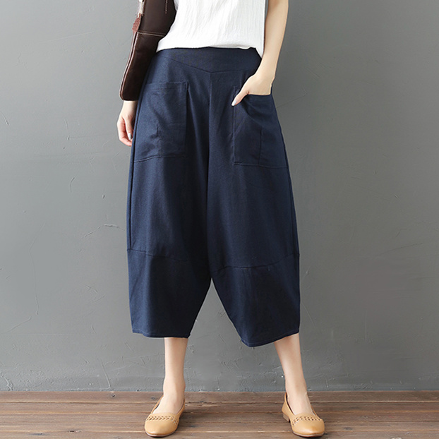 2019 de l'été de nouveaux produits d'origine vintage en coton taille élastique de jambe large pantalon femme pantalon lâche grands jardins pantalons littéraire de la marée 2019 de l'été de nouveaux produits d'origine vintage en coton taille élastique de jambe large pantalon femme pantalon lâche grands jardins pantalons littéraire de la marée