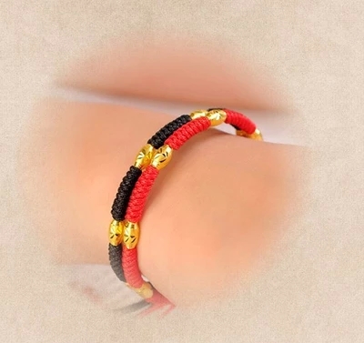 authentic 24k gold bracelet 999 full gold transfer pearl red rope passepartout men's and women's hand rope life year