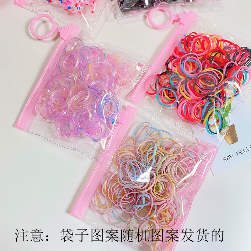 a Pack of about 100 Thickened Disposable Rubber Band Small Ring Children's Hair Rope Disposable Cute Bag Leather Case