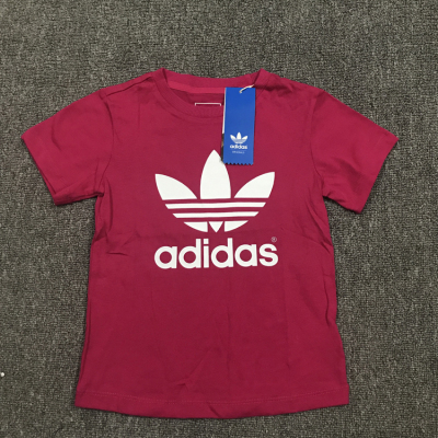 ADIDAS 三叶草 枚红色 大logo女童短袖S14333原单