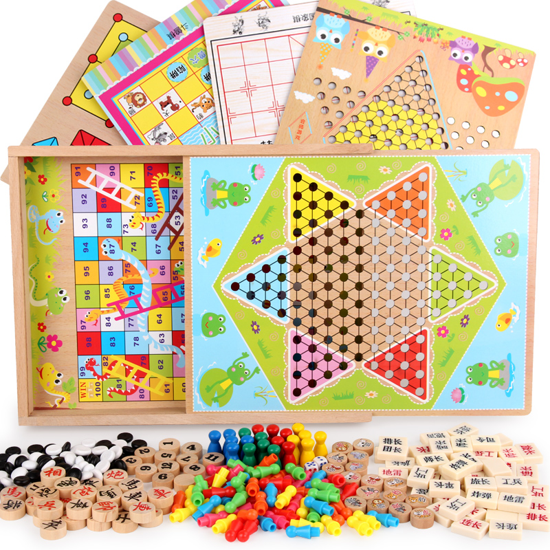 Young Children's Wooden Toys Multi-function Games Chess 6 In 1 Chess Early Learning Educational Toys