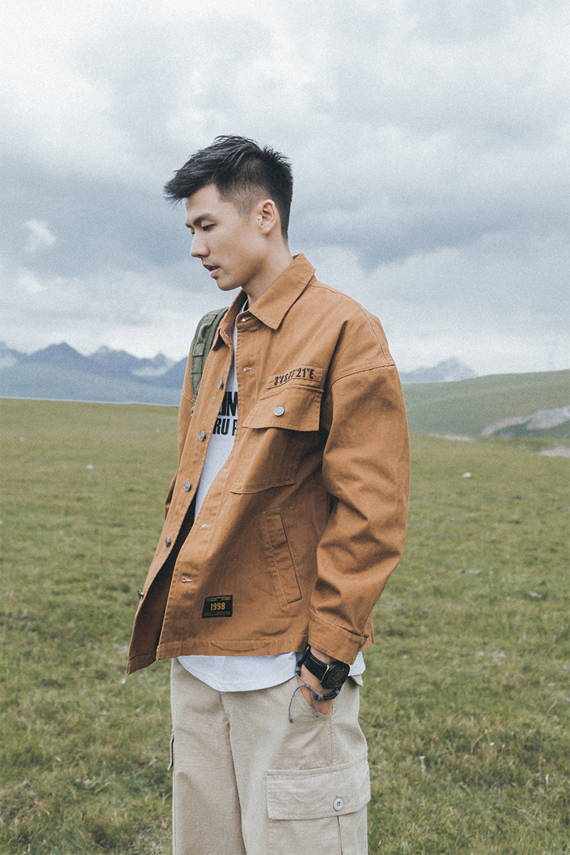 Lv Xiaohu's original Japanese retro jacket tooling jacket men ins Hong Kong fashion brand embroidered lapel jacket tide