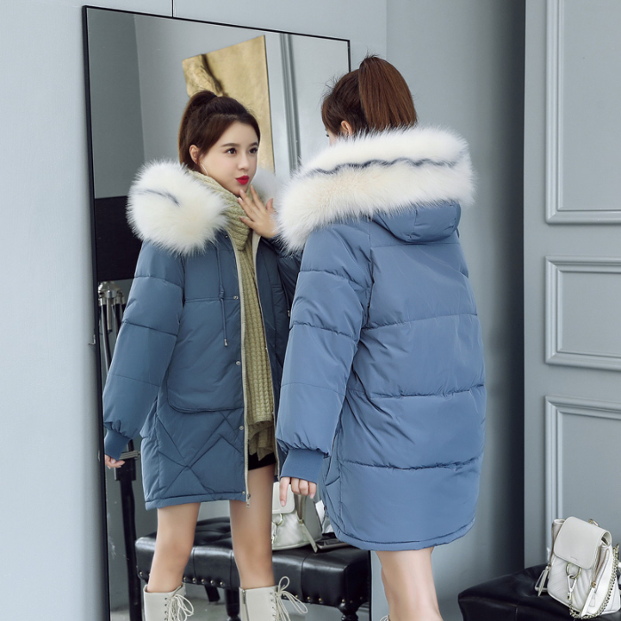 Down padded jacket 2020 new large fur collar Korean loose mid-length padded jacket women's thick bread student jacket
