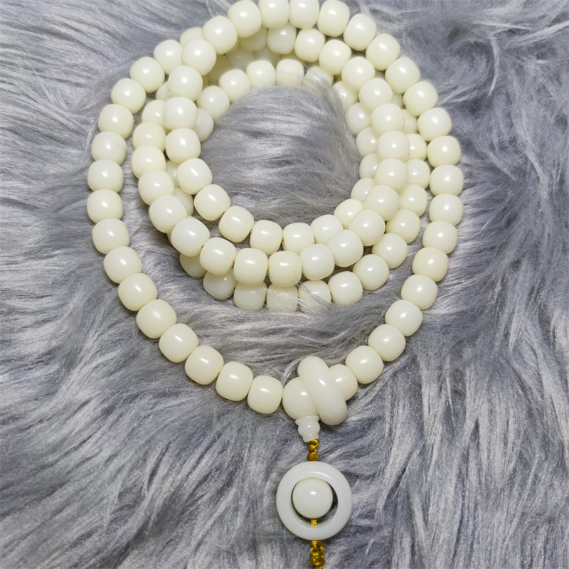 Natural White Jade Bodhi Root 108 Buddha Beads Rosary Handheld Bracelet Flexible Ring Bracelet Hand Toy Crafts Lotus Beads