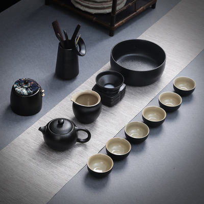 标题优化:粗陶茶具套装家用简约日式黑陶功夫茶具整套陶瓷茶杯茶壶