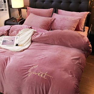 保暖法兰绒绣花床上四件套加厚冬季法莱绒双面床单被套1.5/1.8m