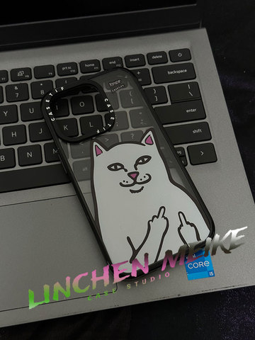 Black — Cat Middle Finger Casetify RIPNDIP Painted Art Illustration 15, 14, 13, 12, 11 iPhone Case