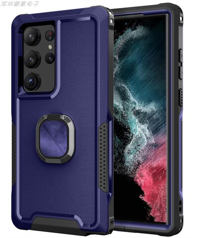 Blue — Tough Shockproof 3 Layer 360 Degrees Full Protection Finger Ring Kickstand S23, S23 Plus, S23 Ultra Samsung Phone Case