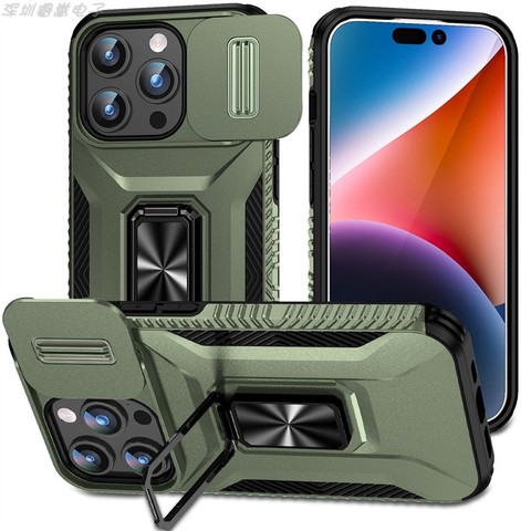 Green — Armor Drop Resistant Tough Shockproof Metal Kickstand Folding Stand Airbag 4 Corner Shock Absorbing 15, 15 Plus, 15