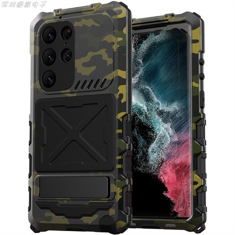 New Camouflage Metal Three Layer Tough Shockproof Hybrid Kickstand 360 Degrees Full Protection S23, S23 Plus, S23 Ultra