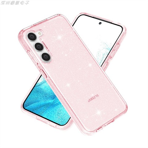 Pink — Girls Shiny Glitter Bling Transparent Clear Silicone TPU S23, S23 Plus, S23 Ultra Samsung Phone Case